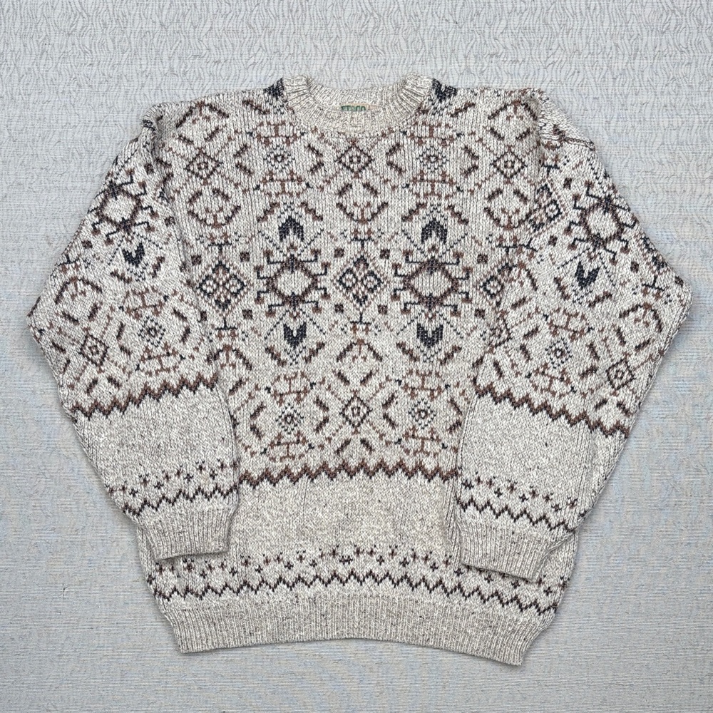 Vintage Grandpa Crewneck Sweater - Beige and Brown
